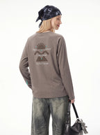 Color-block raglan-sleeve printed long-sleeve sports T-shirt