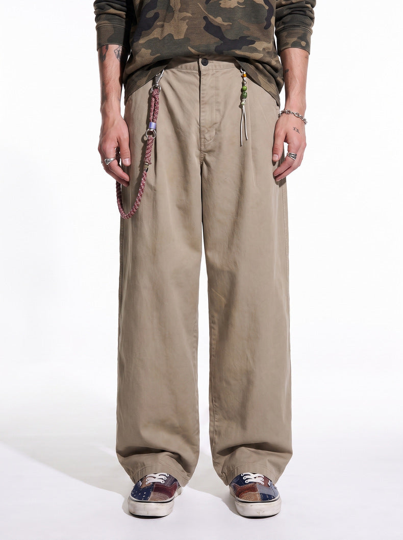 Washed Cotton Casual Straight-Leg Trousers