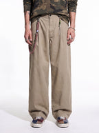 Washed Cotton Casual Straight-Leg Trousers