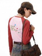 Women's sports print T-shirt, contrasting color rock climbing bouldering