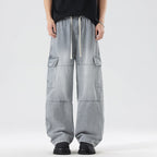 Men's American high street tooling jeans, retro loose straight wide-leg trousers, men's casual retro tooling trousers