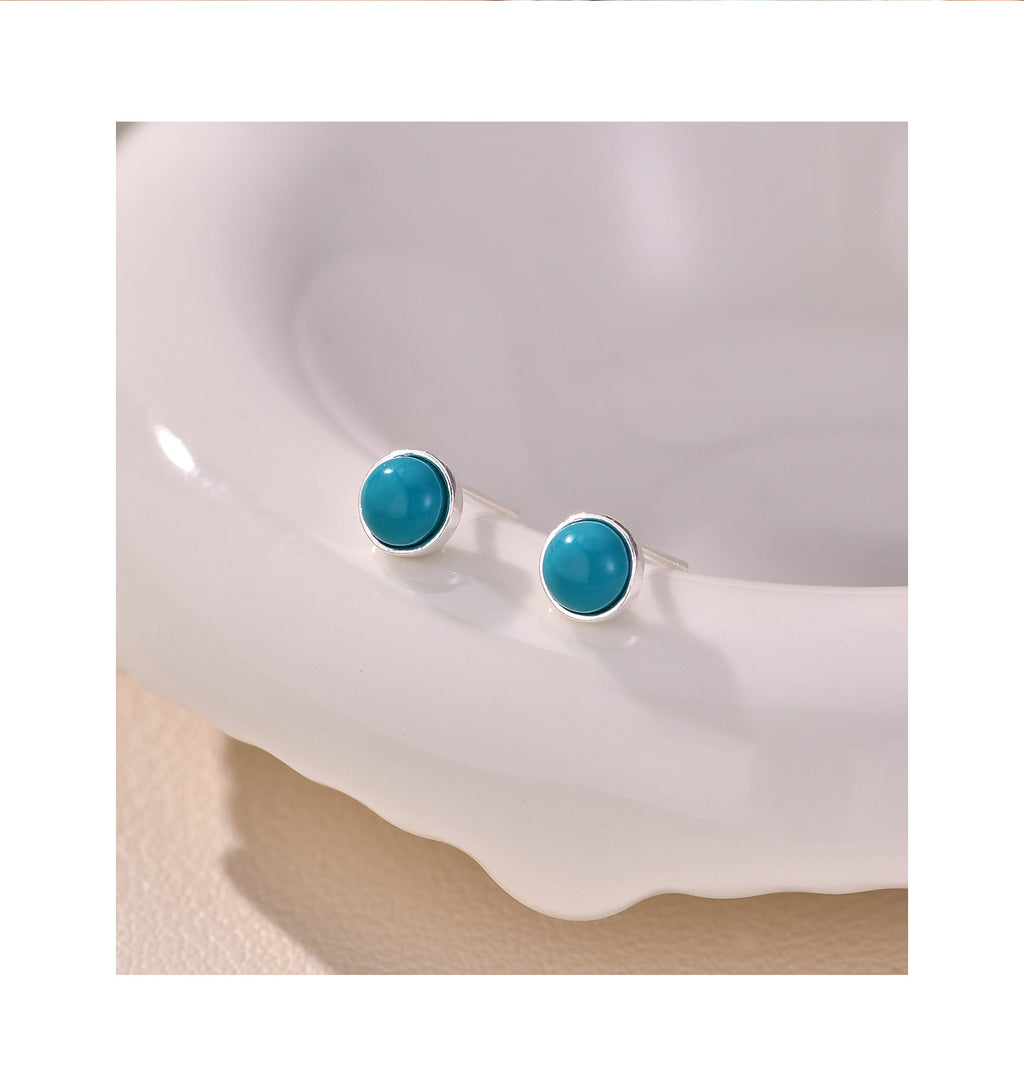 Nature Cast Metalworks Round Turquoise Button Sterling Silver Post Earring