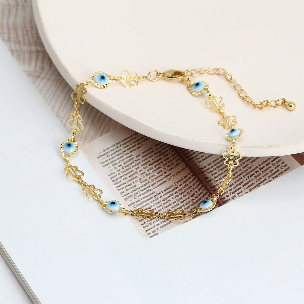 Evil Eye Anklet with Colorful Droplets