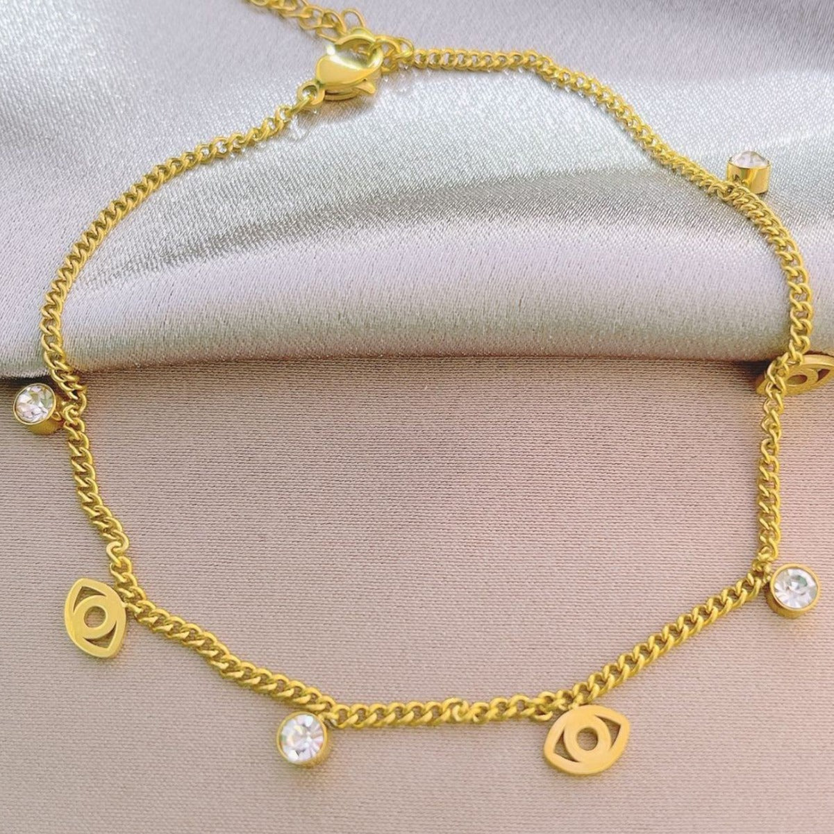 Evil Eye Diamond-Studded Titanium Steel Minimalist Anklet