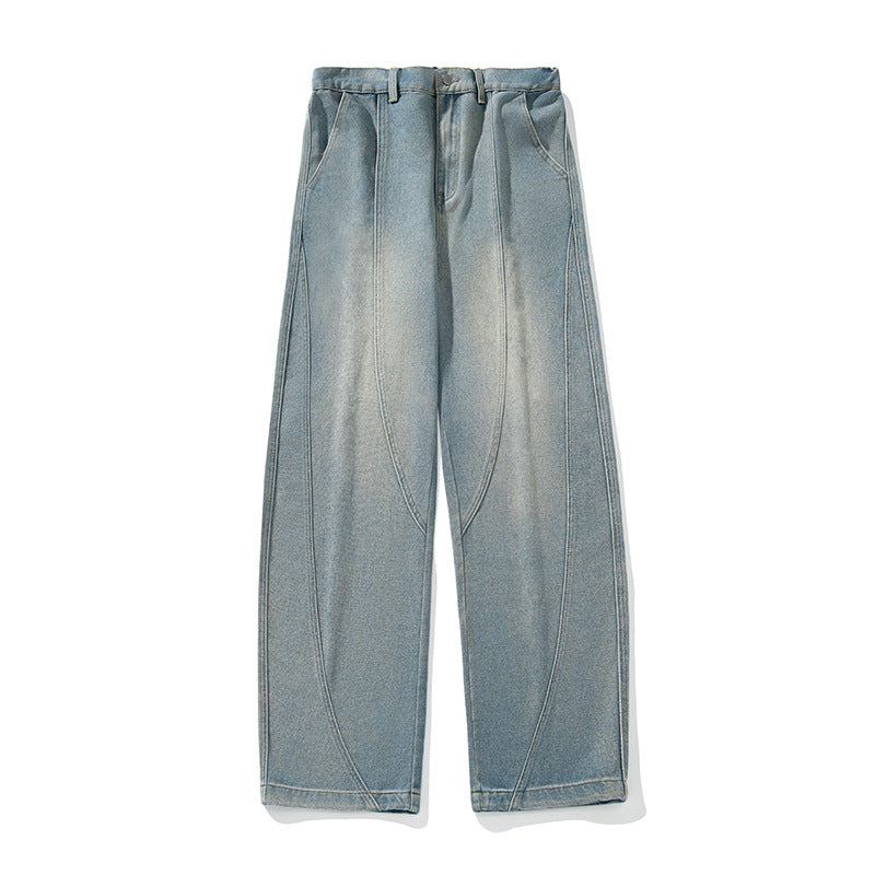 Japanese spring new wide-leg jeans, men's retro scimitar pants with old split design, loose casual pants