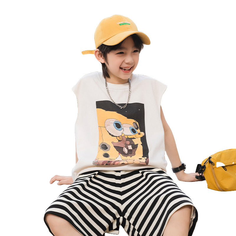 Boys Pure Cotton Sleeveless Vest Cartoon Print Kids Casual Tank Top