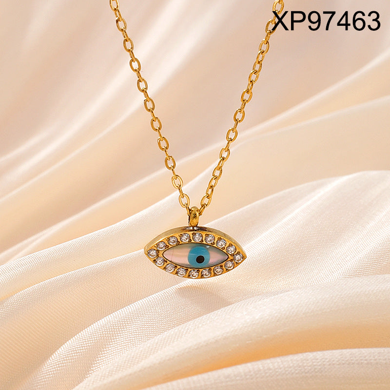 Titanium steel gold-plated evil eye pendant necklace