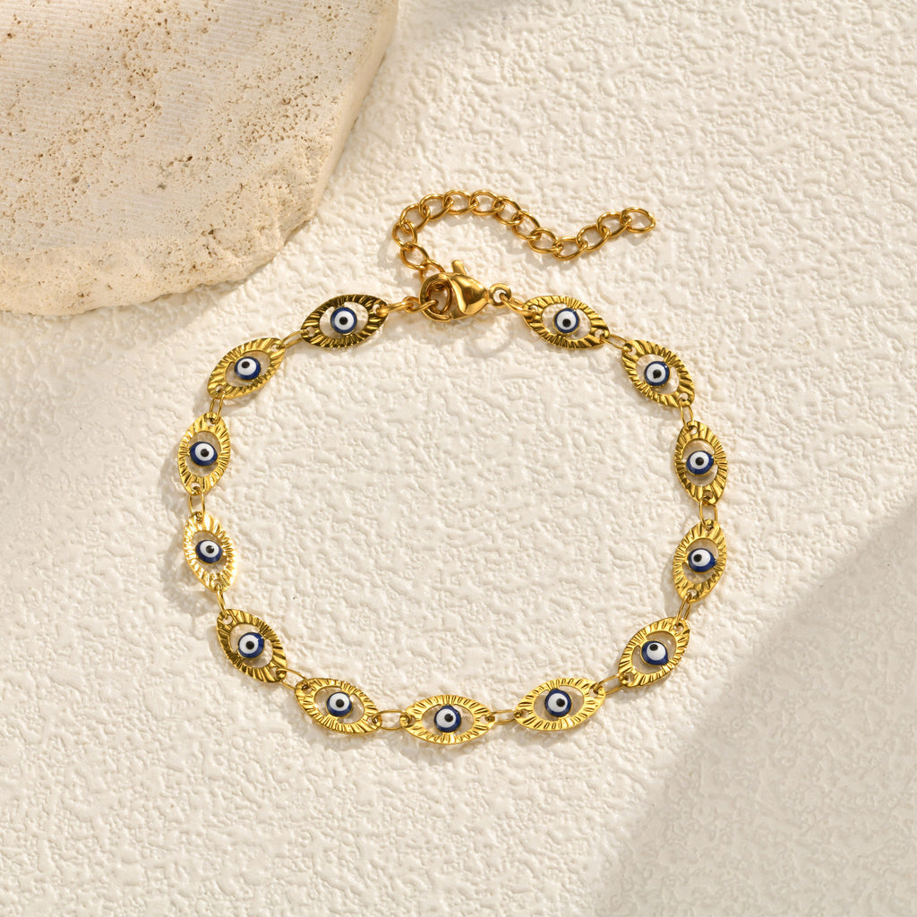 Evil Eye Bracelet Stainless Steel Gold Embossed