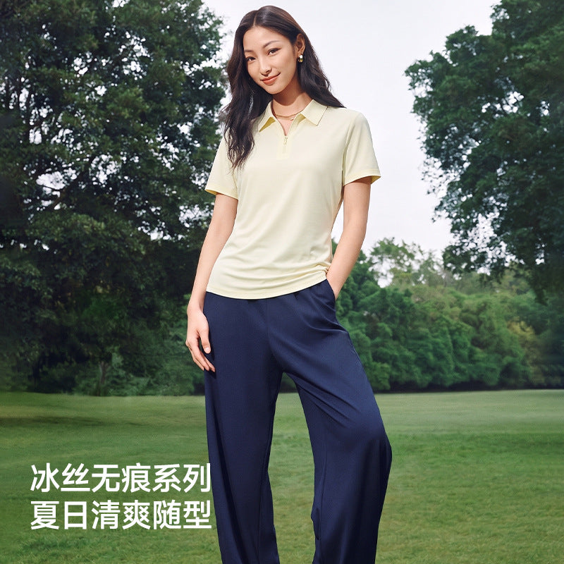 WENHOUU  Women Ice‑Silk Quick Dry Polo Shirt, Summer Loose Short‑Sleeve Breathable Lightweight Outdoor Sports Casual T‑Shirt