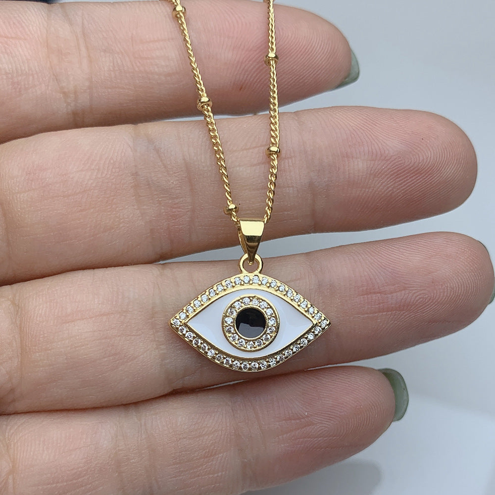 Oil-splashed zircon evil eye pendant necklace