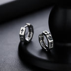 Unisex Titanium Steel Hoop Earrings with Cut-out Cross and Hexagonal Design