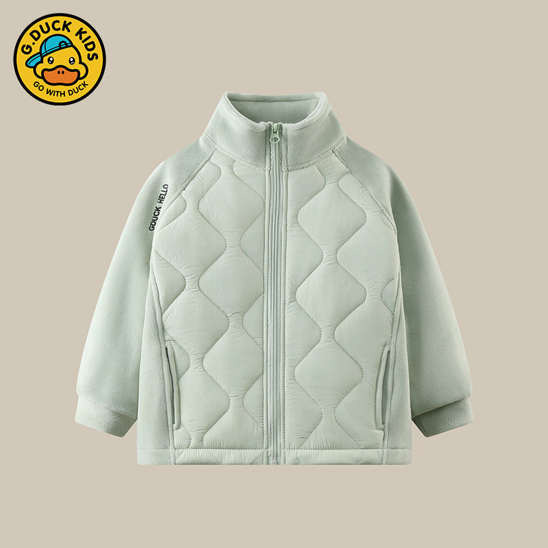 Small and medium-sized children's simple solid-color cotton clothes, boys' thickened wool liner high-necked zipper, green/pink/black warm children's clothing