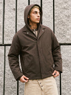 Faux two-piece fleece-lined street style short wide hooded cotton jacket for men