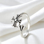 Hip-hop retro cross flower ring, punk style adjustable