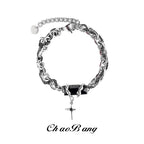 Black Diamond-Style Stone-Accented Titanium Steel Bracelet