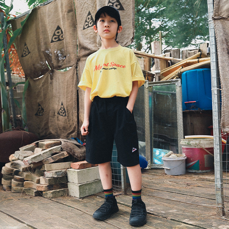 Boys Mountain Style Camping Tent Print Short Sleeve T-shirt