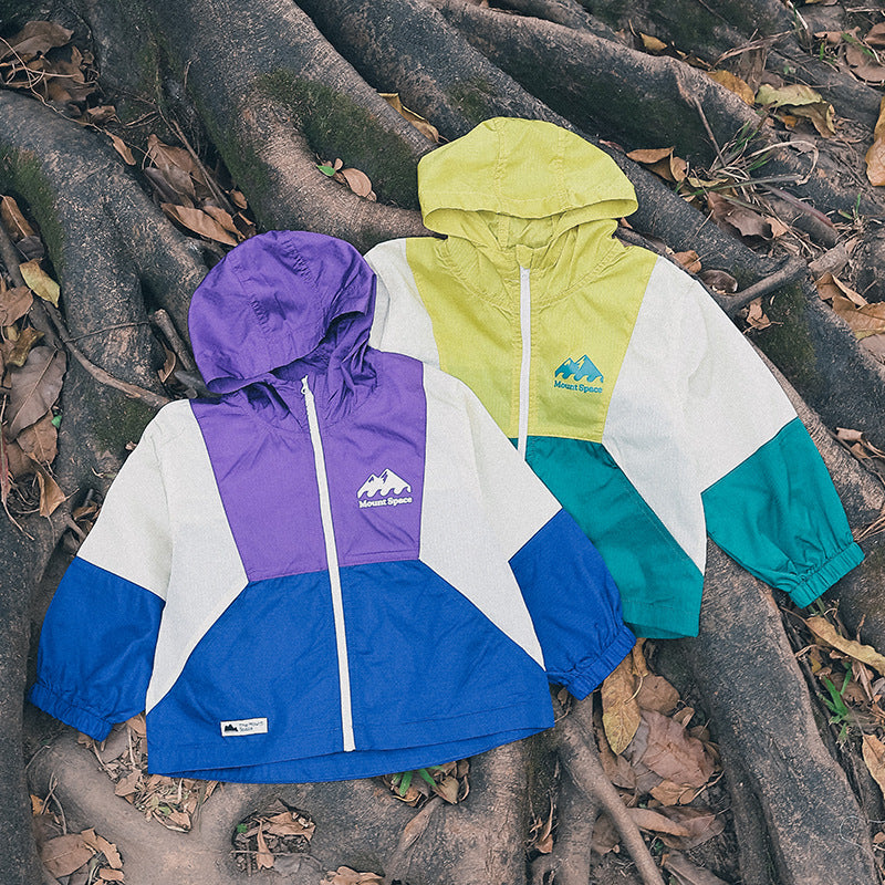 Mountain Style Color Block Hooded Casual Jacket for Middle and Large Children