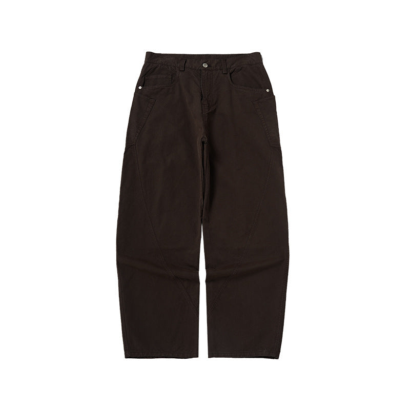Men's Asut Dyed Curved Workwear Pants, Fall Cotton Vintage Boxy Fit Casual Trousers
