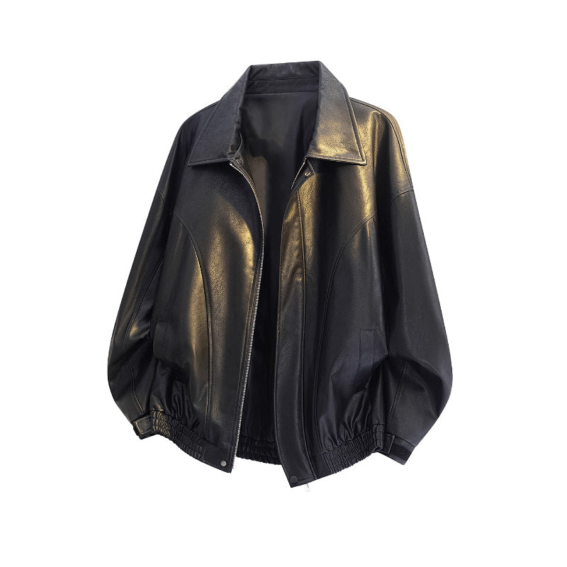 2025 new American retro brown locomotive leather jacket men's, Barn style ruffian handsome lapel jacket