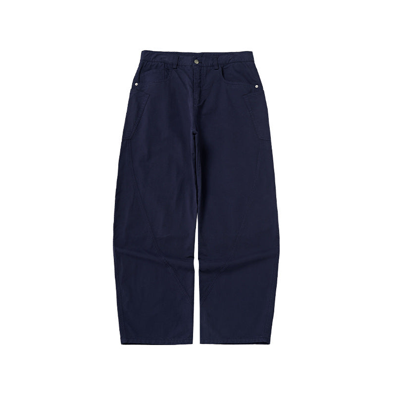 Men's Asut Dyed Curved Workwear Pants, Fall Cotton Vintage Boxy Fit Casual Trousers