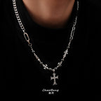 Chrome Hearts-style black bead and cross titanium steel necklace