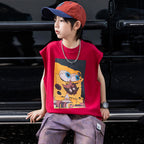 Boys Cartoon Print Cotton Sleeveless Vest