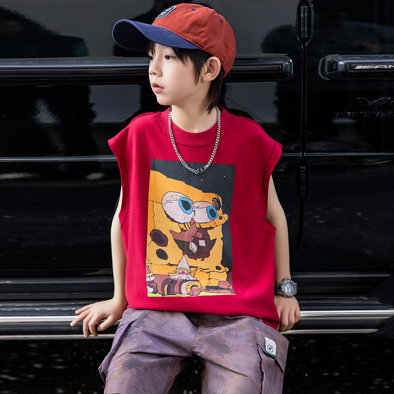 Boys Cartoon Print Cotton Sleeveless Vest