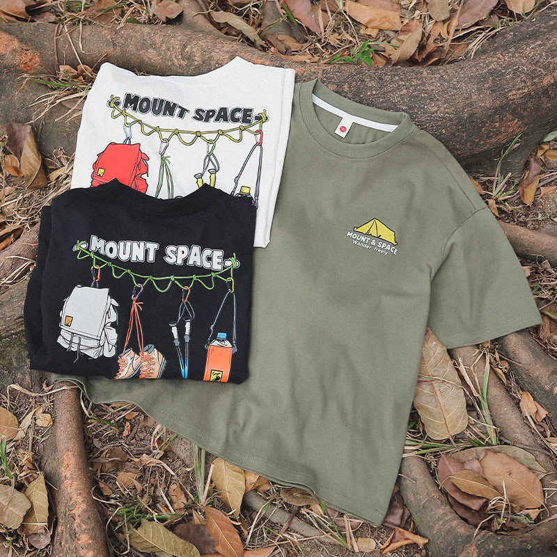 Outdoor-style graphic short-sleeve top for older children
