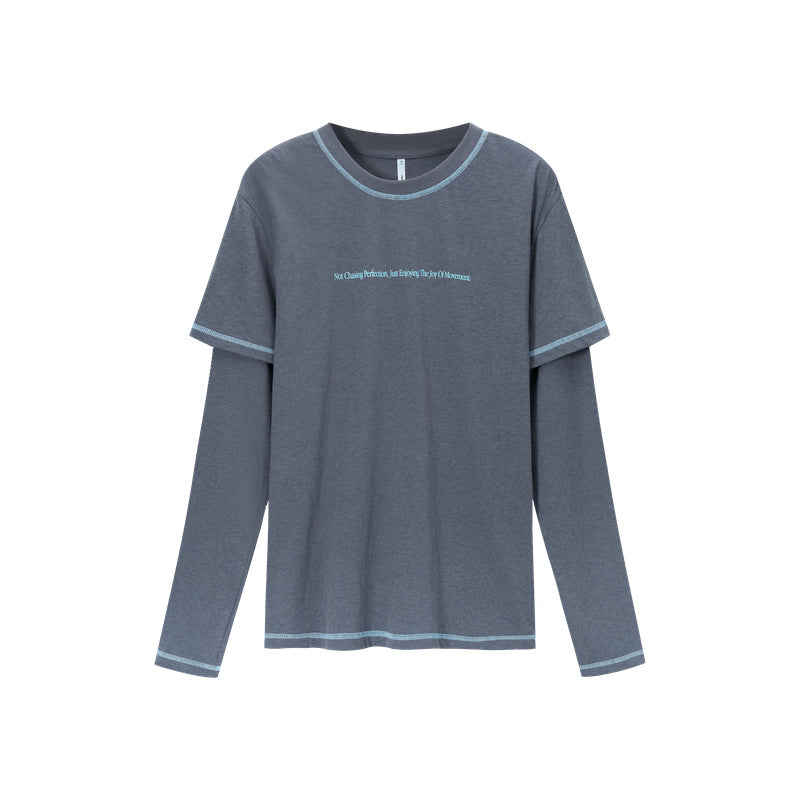 Women's imitation hemp fake two long sleeves