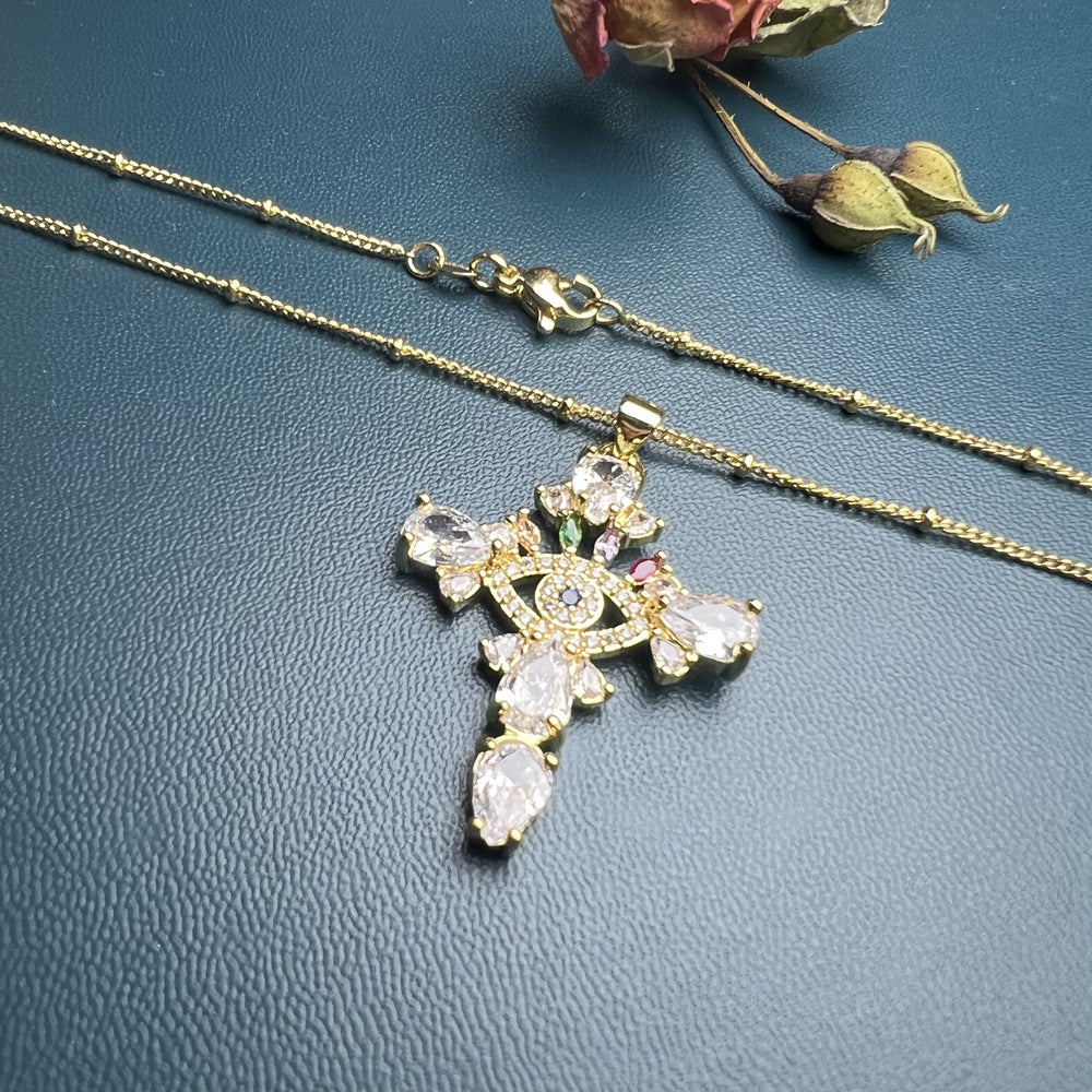 Zircon Evil Eye Cross Pendant Necklace