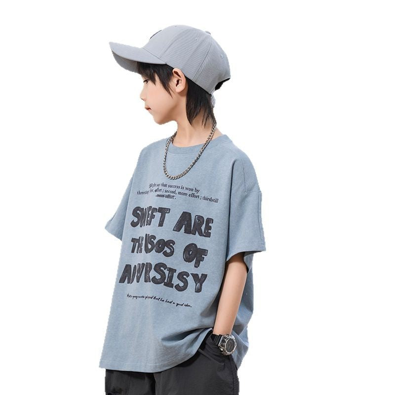 Boys' Pure Cotton Short-Sleeve T-Shirt Summer Printed Top for Kids
