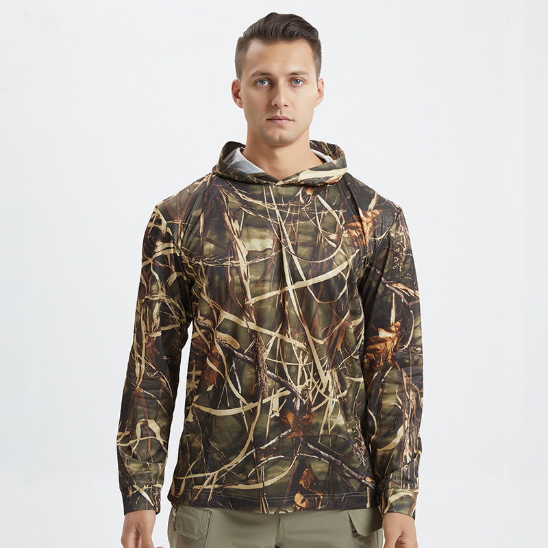 Men Lightweight Camo Long Sleeve Quick Dry Outdoor Sun Protection Tee