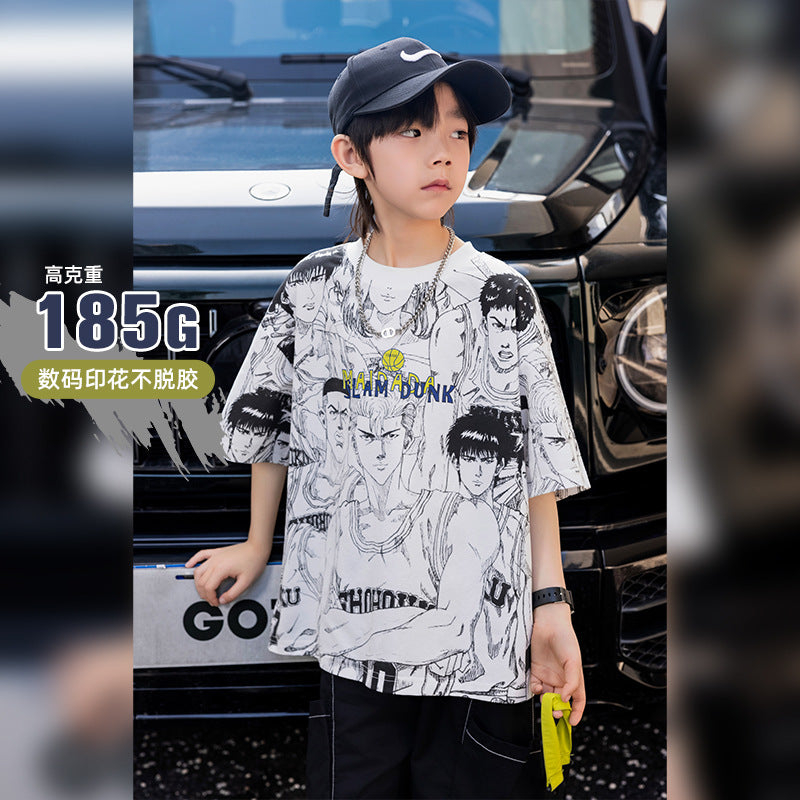 Boys Cartoon All Over Print Short Sleeve T-Shirt
