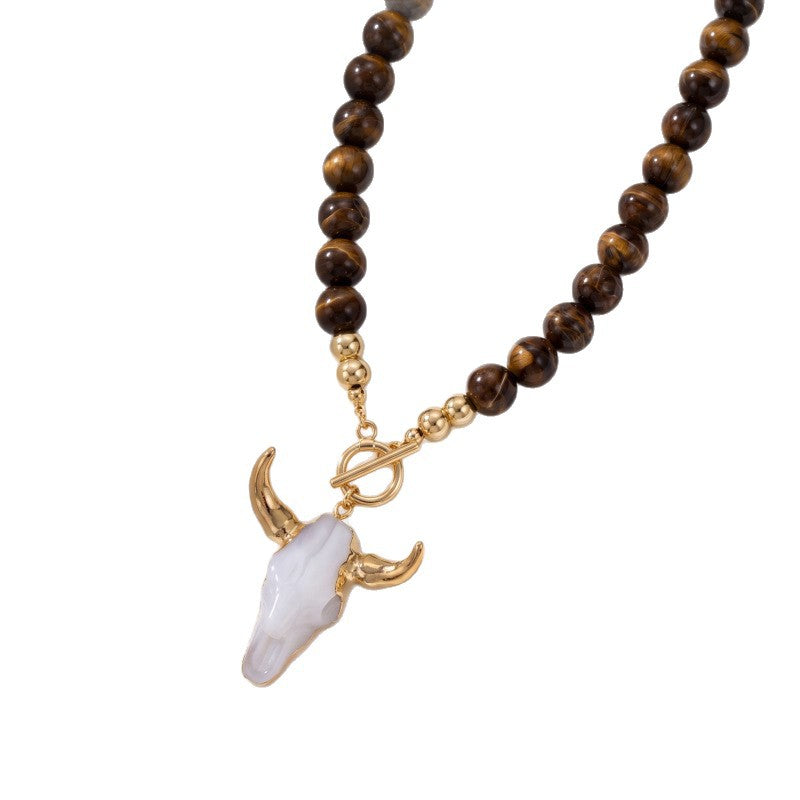Bohemian Alloy Resin Bullhead Beaded Necklace