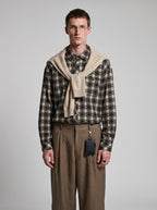 Lightweight plaid long-sleeve shirt-jacket with a small stand collar