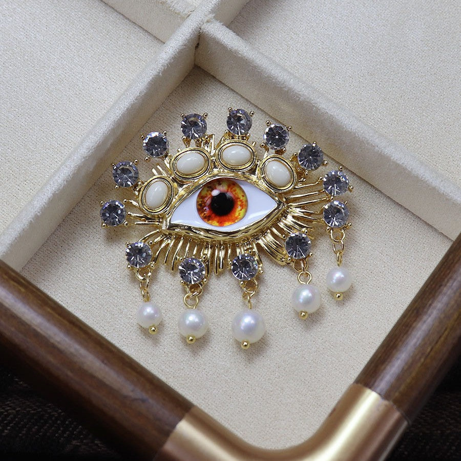 Baroque Pearl Evil Eye Brooch