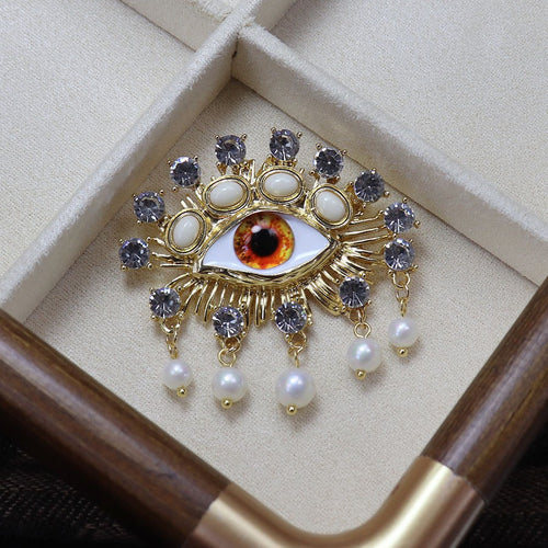 Baroque Pearl Evil Eye Brooch