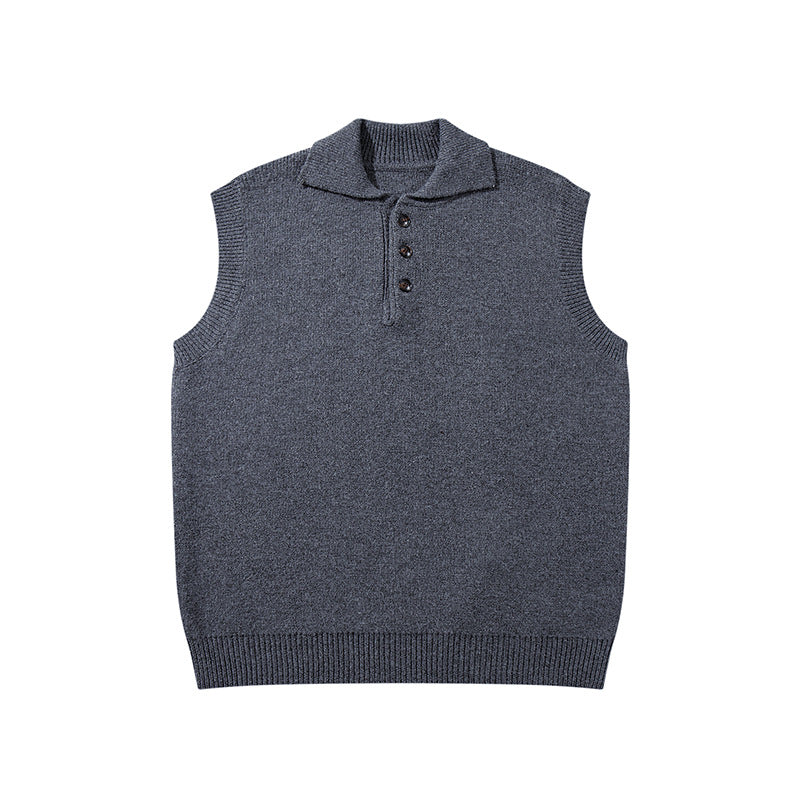 Sleeveless Collared Wool Knit Vest