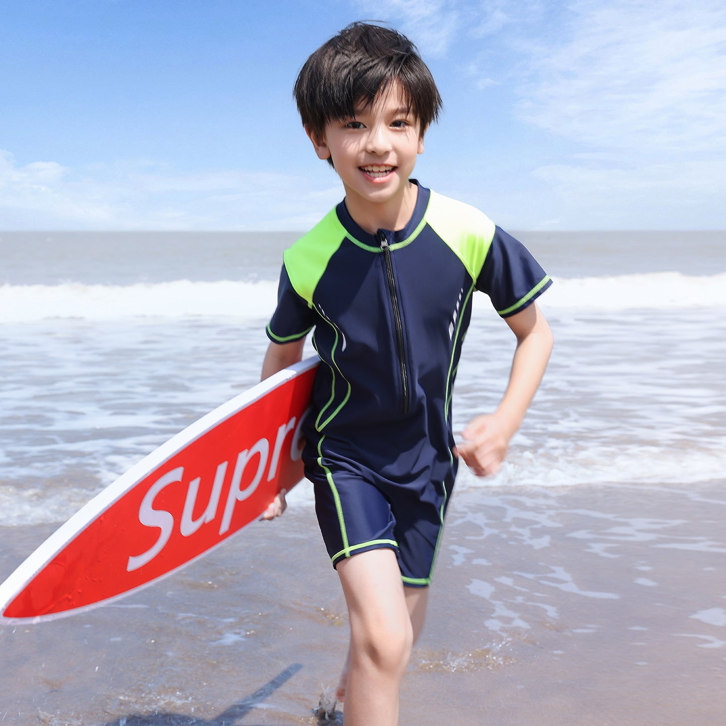 Summer Boys One Piece Swimsuit Chlorine Resistant Anti-UV 7A Antibacterial Swim Suit