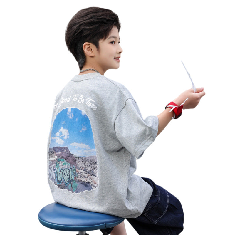 Boys Front Pocket Print Casual T-Shirt