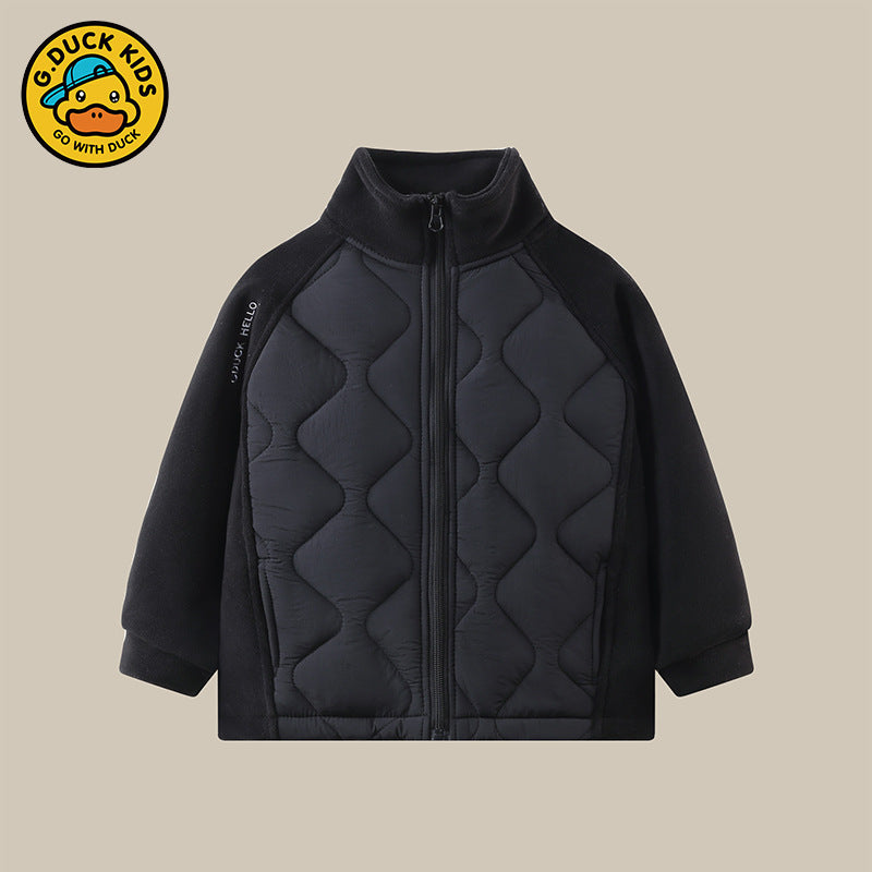 Small and medium-sized children's simple solid-color cotton clothes, boys' thickened wool liner high-necked zipper, green/pink/black warm children's clothing