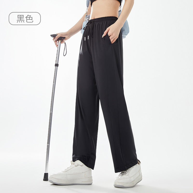 WENHOUU Women UPF50+ Ice‑Silk Cool Wide‑Leg Quick‑Dry Sun Protection Outdoor Pants