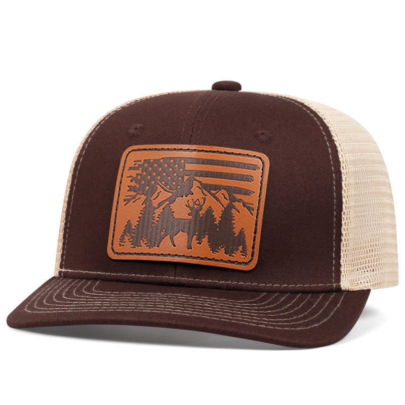 Embroidered baseball cap with animal-skin-style patch