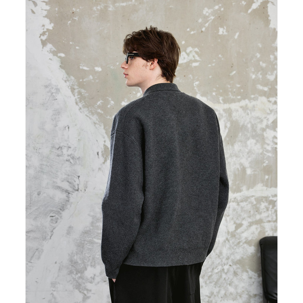 Suéter de punto unisex de invierno con cuello camisero, de alta densidad, grueso y holgado.