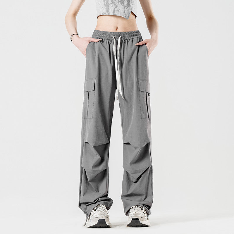 Unisex UPF50+ Ice‑Silk Wide Leg Cargo Pants, Water‑Repellent Quick‑Dry Drapy Summer Paratrooper Trousers