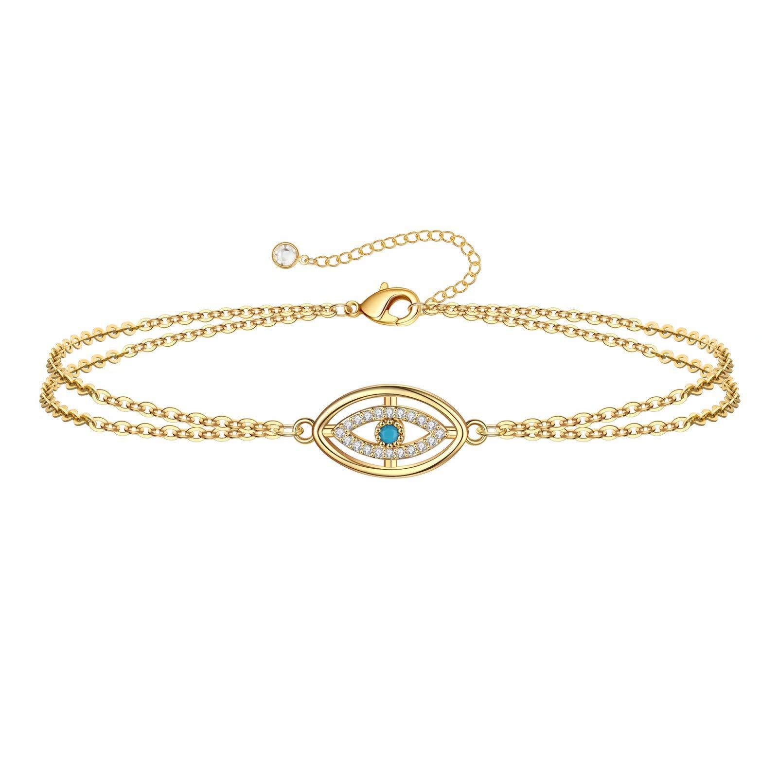 18K Gold Plated Stainless Steel Devil's Eye Bracelet Women Zircon Turquoise Fashion Jewelry