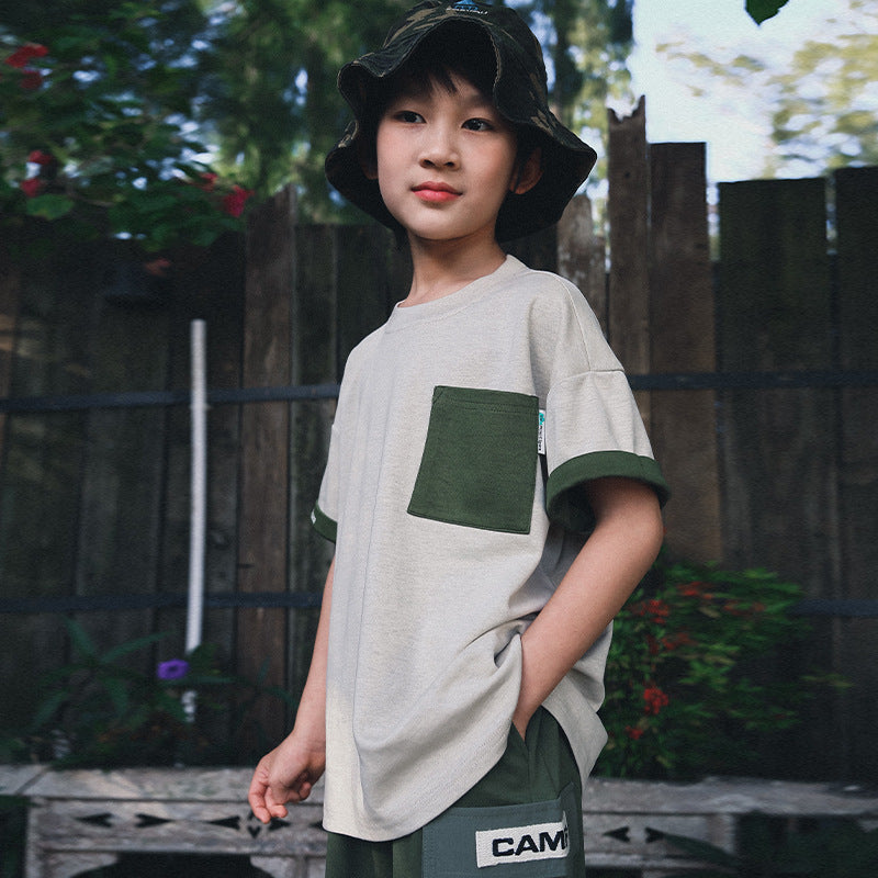 Mountain Style Versatile Color Block Pocket Short Sleeve T-shirt