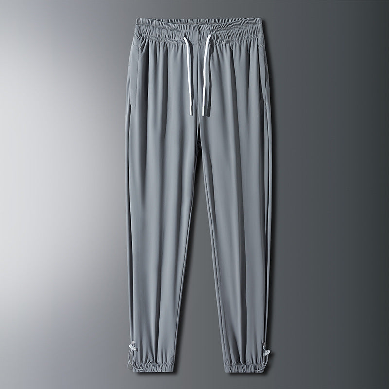 Unisex UPF 50+ Ice Silk Quick Dry Pants Thin Stretch Straight Cuffed Outdoor Casual Long Trousers