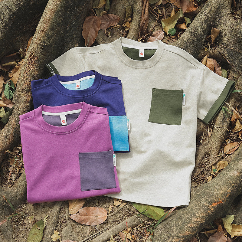 Mountain Style Versatile Color Block Pocket Short Sleeve T-shirt