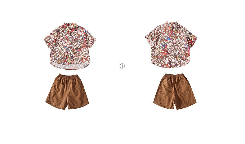 Boys' short-sleeved shirt with an all-over floral print